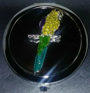 NEW! Liz Claiborne Silver Toned Jeweled bling Parrot Compact mirror Dual - Picture 1 of 5