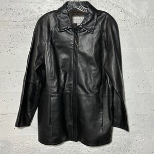 Worthington Genuine Lamb Skin leather Jacket Coat Size Large Black Full Zip - Picture 1 of 7
