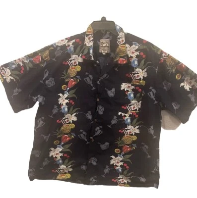 Steve and Barrys Para Hombres Talla Grande 2XL Negro Floral Hawaiano Manga Corta Abotonada Foto 1 de 4