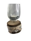 Glas Kerzenhalter Holzstamm Stoffverziert mit 1 Herzen & Silberkgelchen 15cm