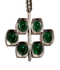Jorgen Jensen Vintage Denmark Modernist Pewter 6 Green Glass Cabochons Necklace
