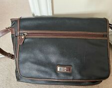 Leather shoulder bag Laptop bag Navy blue & Tan 3 compartments 3 zipped pockets 
