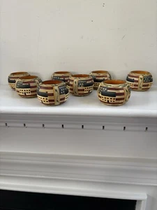 American Flag Colonial House Set of 8 Napkin Rings Holders - Picture 1 of 14