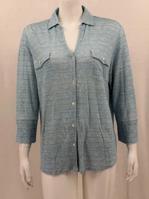 Top J McLaughlin para mujer XL azul malecón Brynn lino elástico abotonado informal nuevo con etiquetas Foto 1 de 4