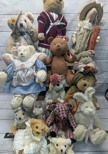 Lot Of 13 Bears Stuffies Rabbit Boyds Bear Purse Primitive Plushies Lot - Picture 1 of 12