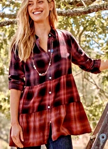 Camisa J.Jill Mujer Talla Grande 2X Ombre Franela Cuadros Blusa con Niveles Abotonada Nueva Sin Etiquetas - Imagen 1 de 7