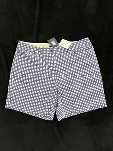 LANDS' END - MISSES CHINO SHORTS NAVY IMPERIAL PRINT - FIT 2 - SIZE 14 - NEW - Picture 1 of 3