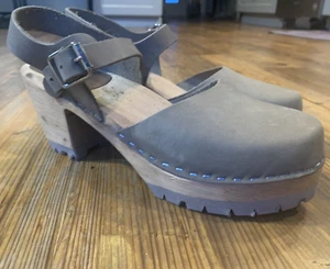 Mia Abba Brown Leather Clog Platform Heeled Sandal Strap Shoe Women 40 US 9 M - Picture 1 of 8