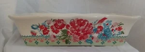 Pioneer Woman Baking Dish 8" X 11" Ruffled Edge Peony/Green Border No Chips - Picture 1 of 4