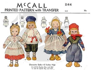 Reproduction Vintage Russian & Dutch Girl and Boy Dolls Sewing Pattern M1144 - Picture 1 of 1
