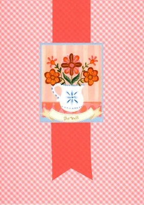 Tarjeta de felicitación Get Well Soon Wishes recuperación rápida ramo de flores de guinga rosa Foto 1 de 3