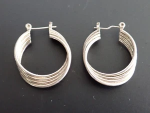 Signed 925 Sterling Silver Twisted Round Hoop Earrings 3.38 grams 1' Pierced - Picture 1 of 9