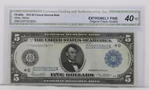 $5 FR-859a 1914 Federal Reserve Note CGAI 40 Extremely Fine OPQ S/N D29755382A - Picture 1 of 2