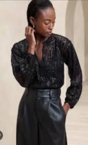 Banana Republic Long Sleeve Black Sequined Blouse Size XS NWT RT $160 - Picture 1 of 7