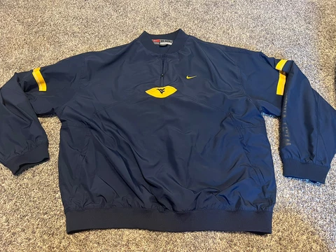 Nike WVU Windbreaker 1/4 Pullover Adult XXL Mountaineers Blue Men Jacket Run Cover