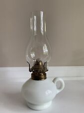 Vintage Milk Glass Finger Grip Small Oil Lamp 10” Queen Anne 