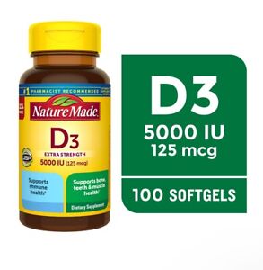 Nature Made Extra Strength Vitamin D3 5000 IU (125 mcg) Softgels, 100 Count