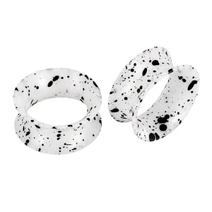 PAIR-ULTRA THIN EAR SKINS TUNNELS-Black Spots Silicone Ear Gauge-Soft Ear plugs - Picture 1 of 19