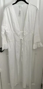 Powell Craft Great Britain Size S/M White Embroidered Cotton Dressing Robe NEW - Picture 1 of 13