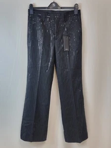 PHIX Mens Sequin Pinstripe Flared Trousers - Black, Size 30 - Picture 1 of 2