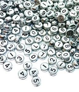 300pcs 7mm flat round silver colour acrylic numbers beads DIY Craft - Picture 1 of 3