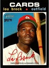 2020 TOPPS HERITAGE HIGH REAL ONE AUTOGRAPH RED INK #ROA-LB LOU BROCK 34/71