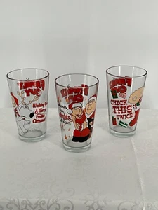 Family Guy Christmas Holiday Glass Set Of 3 Featuring Stewie & Brian - Picture 1 of 6