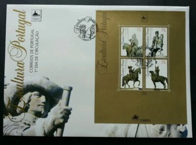 [SJ] Portugal Sculpture 1995 Art Horse Riders Cowboy Culture (miniature FDC) - Image 1 of 4