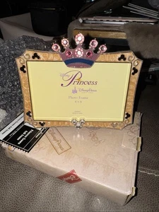 New Disney Princess Pink Enameled/Silver Metal Picture Frame•Jeweled Crown 4x6 - Picture 1 of 4