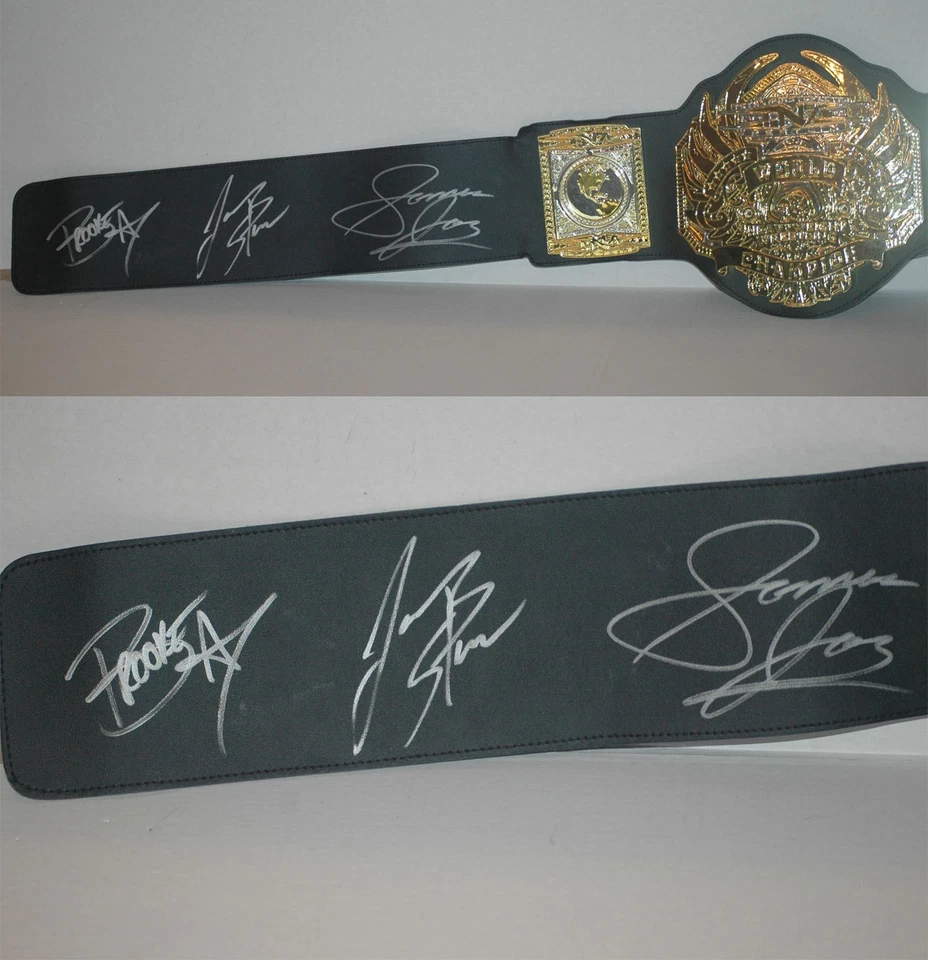 FIRMADO BROOK HOGAN SAMOA JOE JAMES STORM 2010 TNA IMPACT Campeonato CINTURÓN TÍTULO Foto 1 de 4