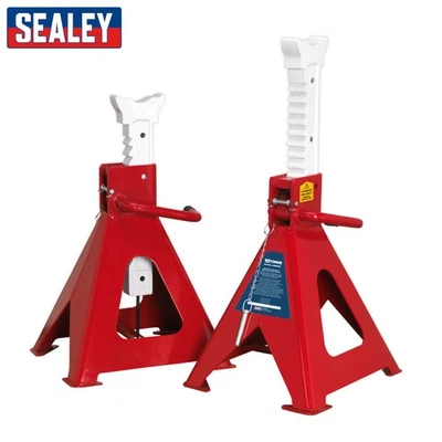 Axle Stands (Pair) 10tonne Capacity per Stand Auto Rise Ratchet - Sealey AAS1000 - Image 1 of 4