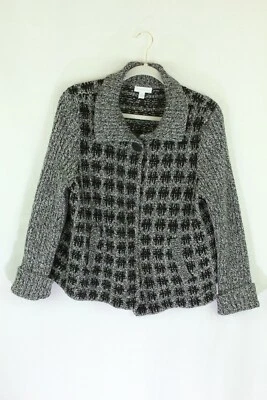 Charter Club Sweater Cardigan Knit Cotton Pockets Womens large black gray Foto 1 de 4
