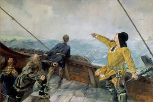 Christian Krohg - Leiv Eirikson Giclée Kunstdruck auf Leinwand Wanddeko 36 Zoll - Bild 1 von 1