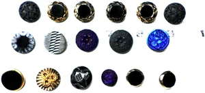 18 Vintage Black to Blue AB Lovely Czech Glass S-M Round Buttons 13 -18mm - Picture 1 of 10