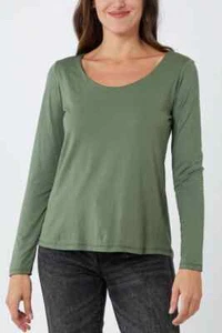 Women Long Sleeve Round Scoop Neck Plain T-Shirt Ladies Fitted Summer Top 8-26 - Picture 1 of 74