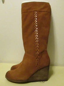 219 $ Lucky Brand Sanna Bombay braune kniehohe Wildlederstiefel mit Keilabsatz 8,5 - Bild 1 von 6