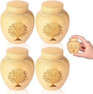 Small Keepsake Urns for Human Ashes Set of 4 Mini Urns for Ashes Made of Bamboo - Picture 1 of 7