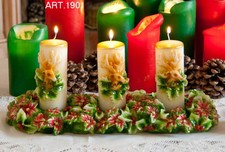 CANDELA CENTROTAVOLA RETTANGOLARE ARTISTICA CON STELLE DI NATALE - cm. 45 x 17