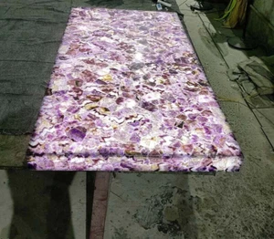 Amethyst quartz back lit slab, agate purple quartz center table top, home decor - Picture 1 of 3
