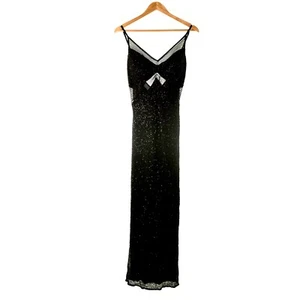 Vintage 90s Y2K Scala Black Silk Beaded Long Formal Gown Dress Womens PL Prom - Picture 1 of 16