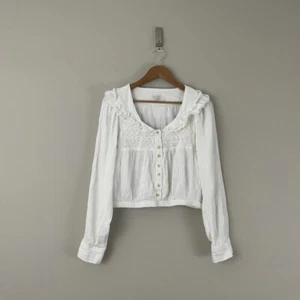 Anthropologie Pilcro White Long Sleeve Ruffle Blouse Womens Size Medium - Picture 1 of 6
