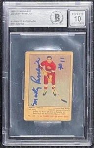 MARTY PAVELICH SIGNED 1951-52 PARKHURST ROOKIE CARD BECKETT AUTO GRADE 10 - Picture 1 of 2