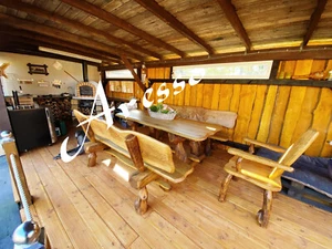 Gartenmöbel mit Schnitzerei Massivholz Sitzgarnitur Eichenholz Holzgarnitur - Bild 1 von 12