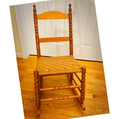 Vintage Handmade kids Wood Wicker Rocking chair in perfect condition lightweight Cover