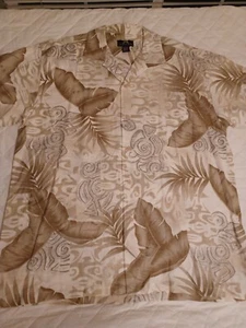 NEWPORT Shirt Men's Large Short Sleeve Hawaiian Shirt Button Down Tan - Picture 1 of 8