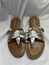 BCBGeneration Slip On Sandals Slides Flats Women Size 7B Silver Metallic Thong