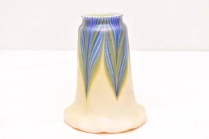Vintage Blue Pulled Feather Studio Art Glass Lamp Light Shade 5.5" Tulip - Picture 1 of 12