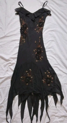 Vestido asimétrico vintage años 90 Y2K Lillie Rubin negro Fairycore seda floral sin cordones 4 Foto 1 de 4