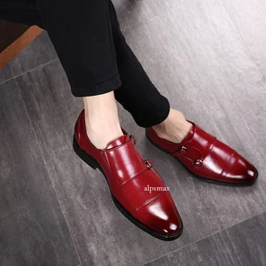 Autumn double buckle men's business monk strap shoes pu leather large size - Picture 1 of 28