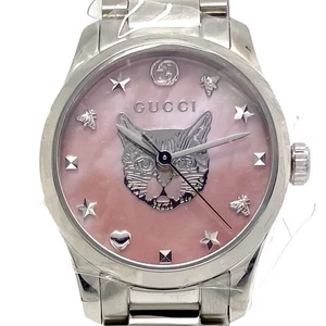 GUCCI G Timeless 126.5 YA1265013 Cat Quartz Pink Shell Women Mint condition - Picture 1 of 13